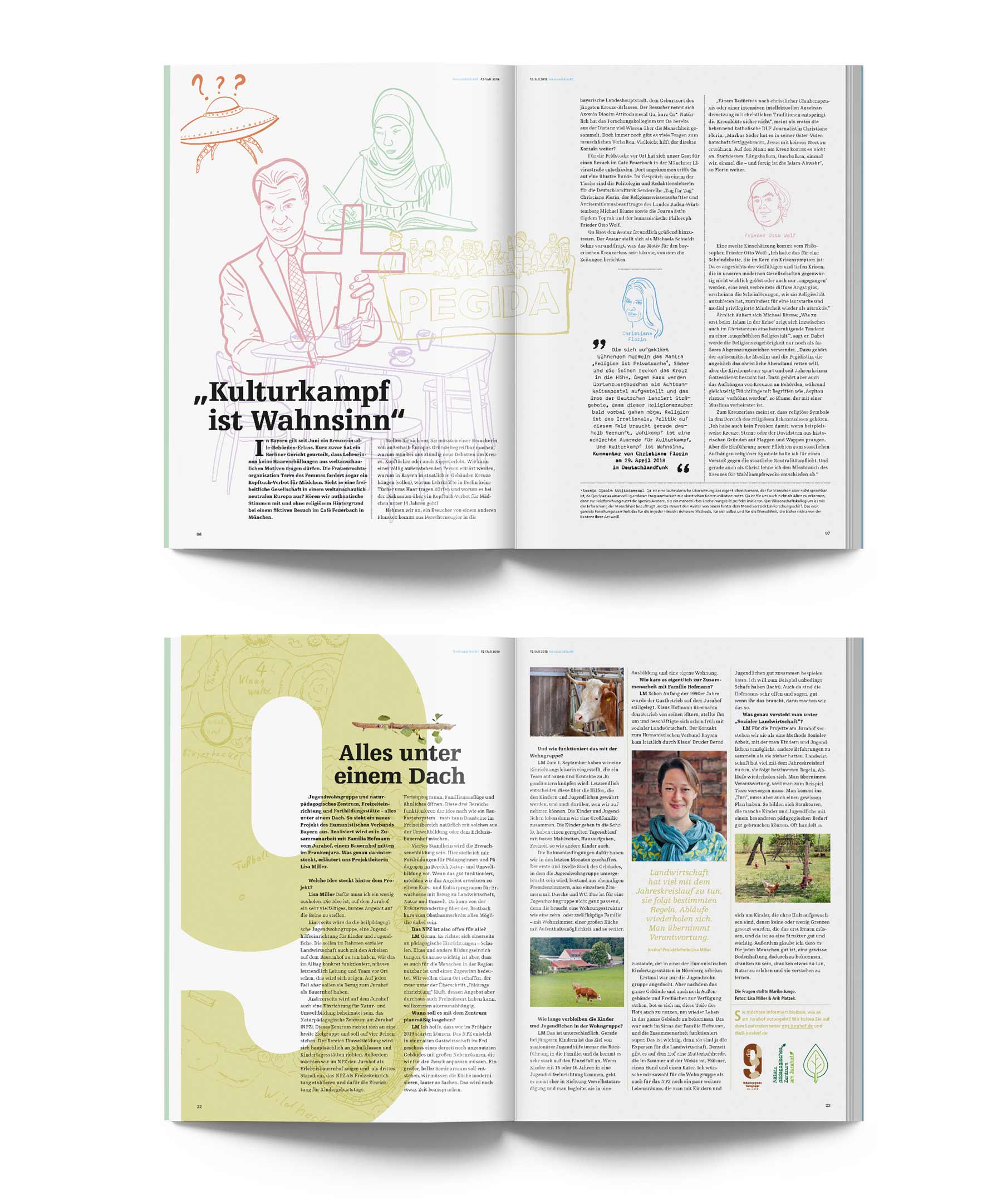 V8 Werbeagentur, Nürnberg, Editorial-Design, Magazin Humanisitsche Vereinigung