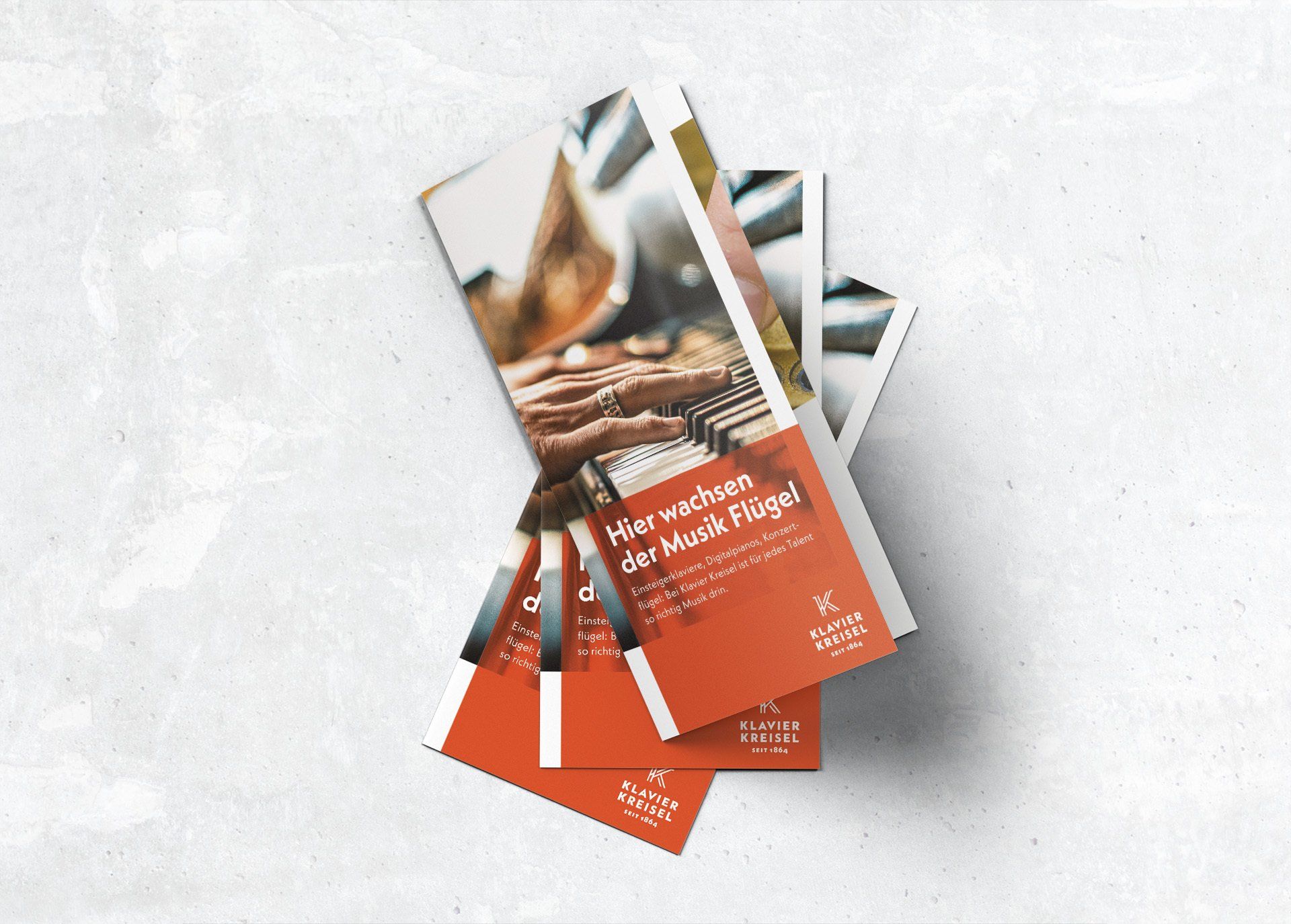 V8 Werbeagentur, Nürnberg, Motor für Marken, Klavier Kreisel, Imageflyer, Print
