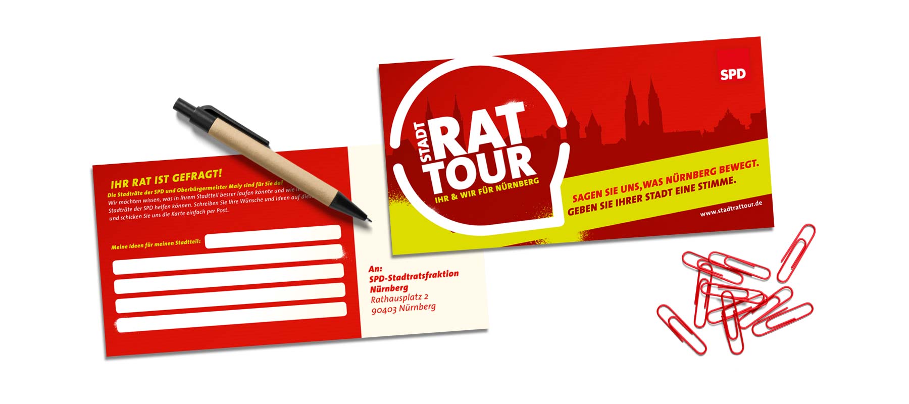 V8 Werbeagentur, Nürnberg, Motor für Marken, SPD, Flyer, Messe, Stadtrattour