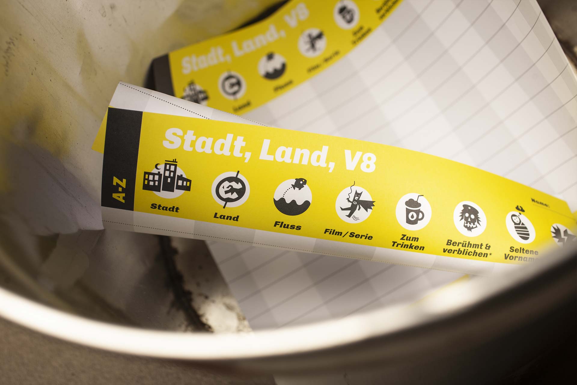 V8 Werbeagentur, Nürnberg, Give-Away, Stadt-Land Fluss-Spielblock