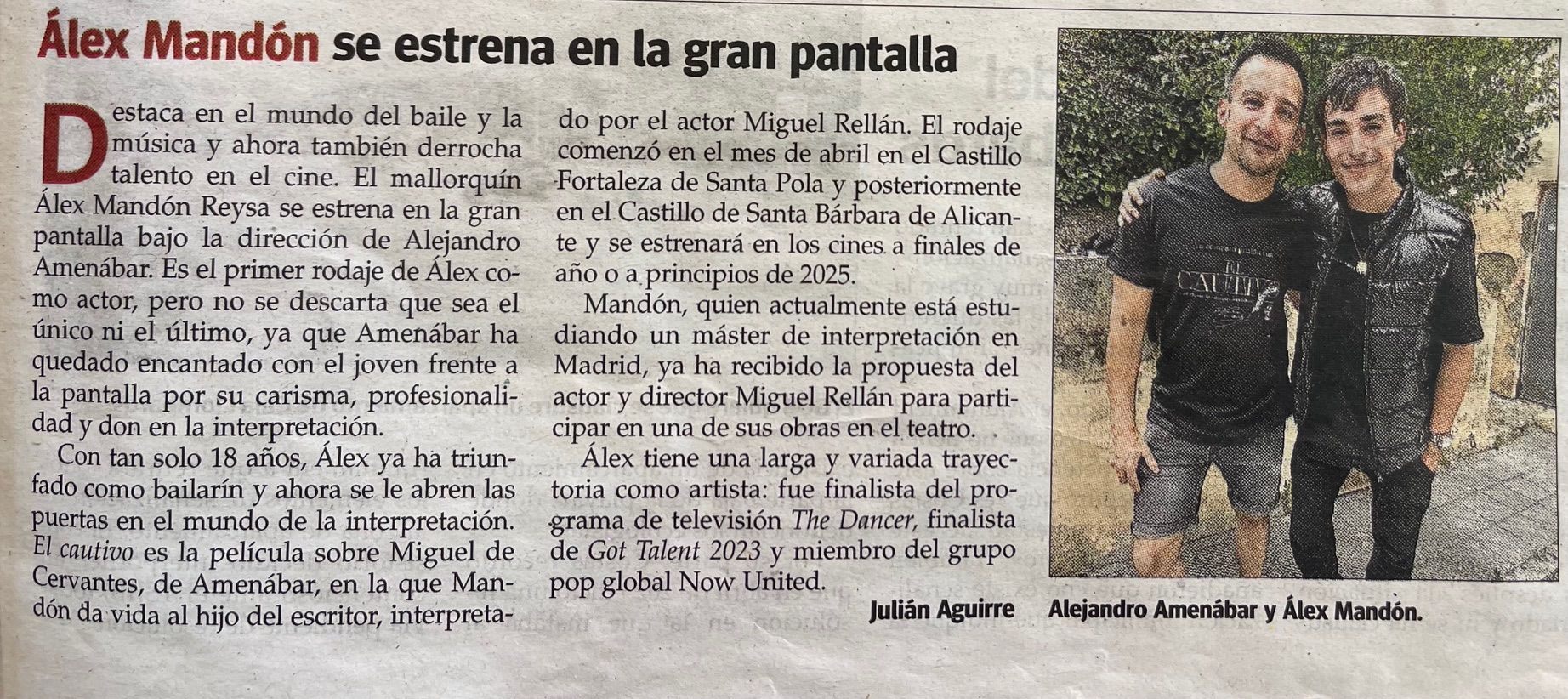 el actor alex mandon rey con el pretigioso director de cine alejandro amenabar