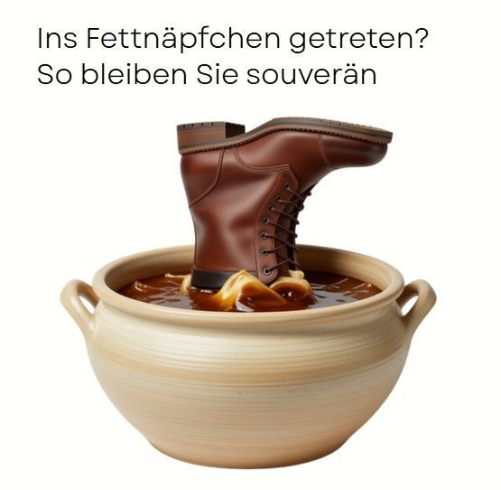 Stiefel, der in einem Fettnäpfchen feststeckt, Symbol für missglückte Kommunikation