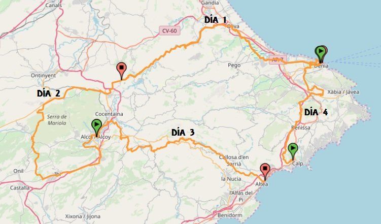 MAPA TOUR BTT 4 DÍAS TOUR BTT