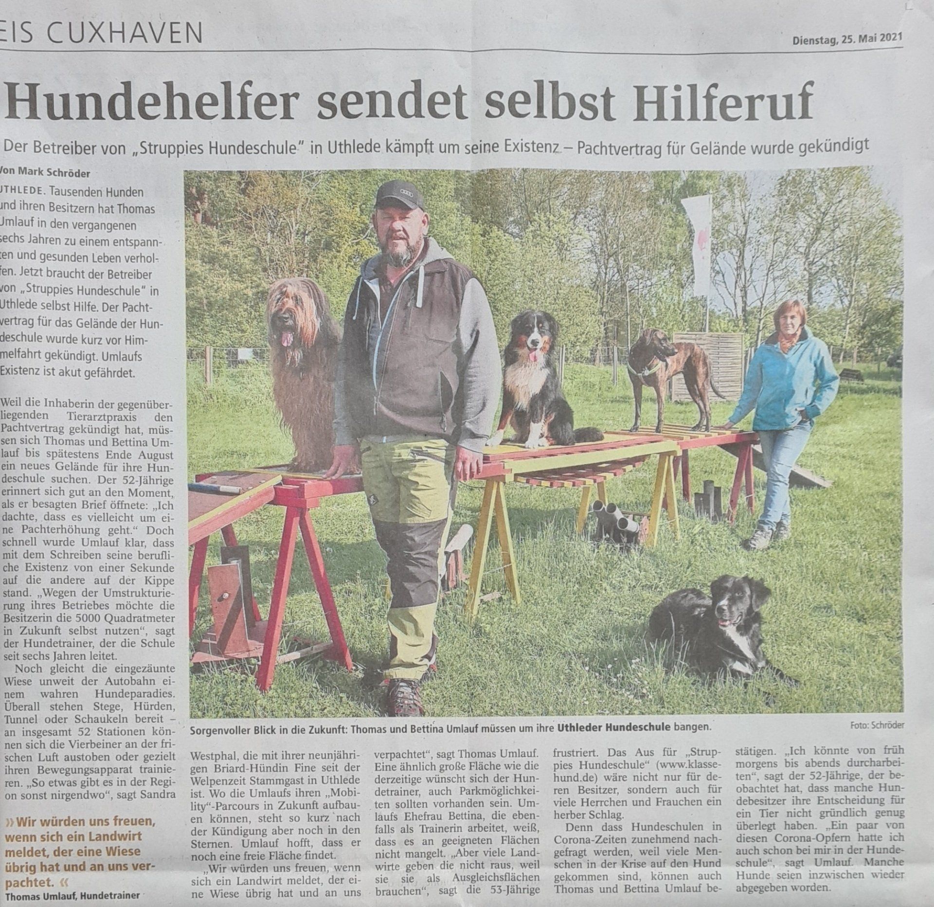 Artikel in der Nordsee Zeitung vom 25. Mai 2021.