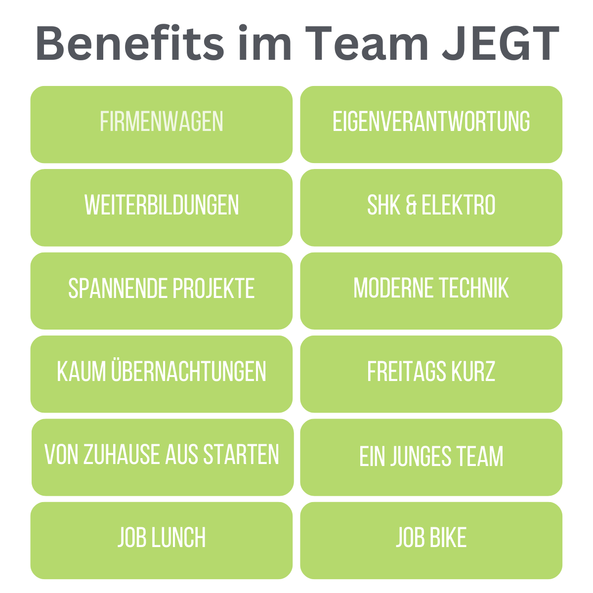 Benefits im Team JEGT u.a. Firmenwagen, Weiterbildungen, spannende Projekte, junges Team