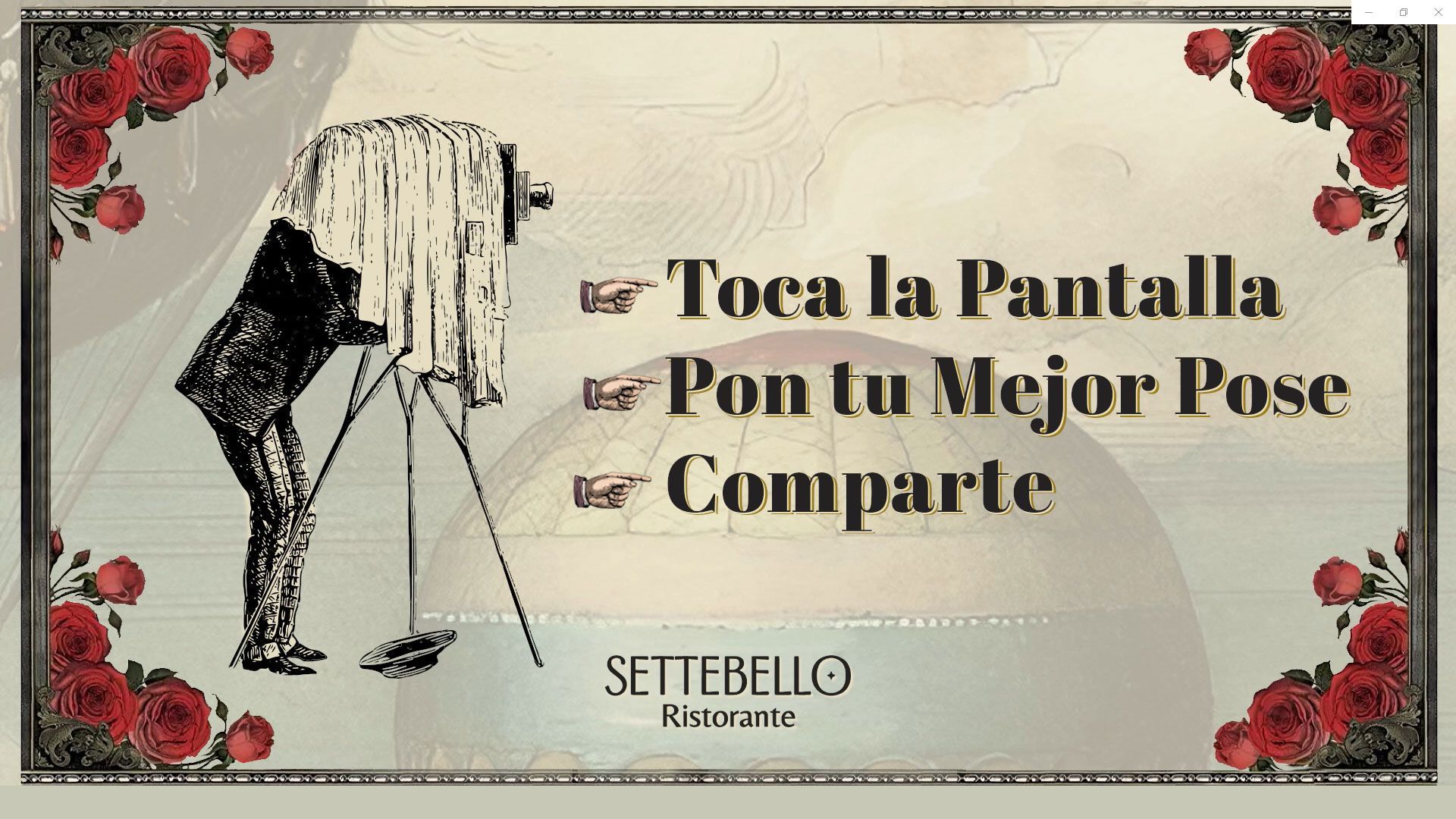 Pantalla de bienvenida fotomatón restaurante Settebello