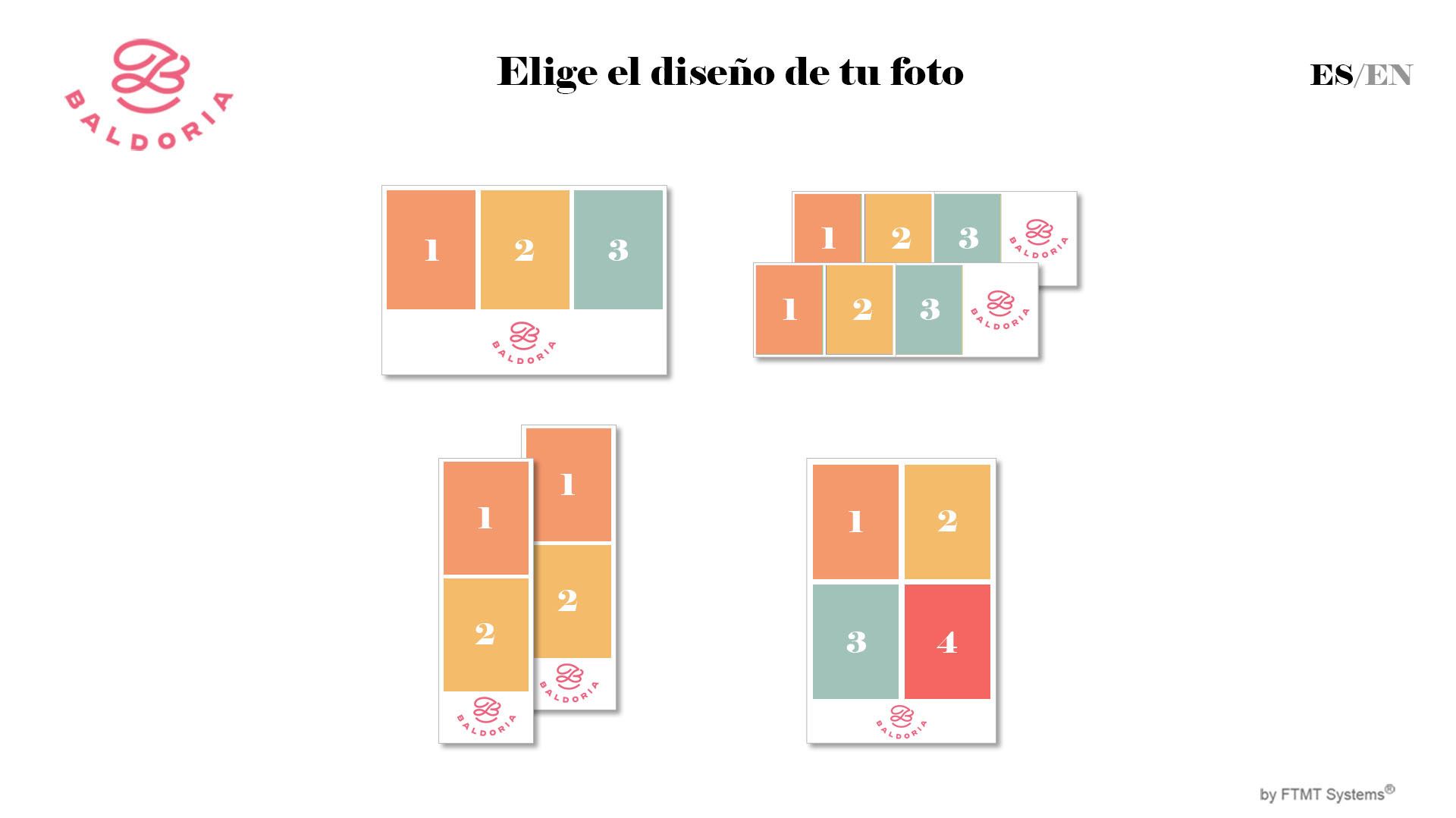 Pantallas de selección de diseños de fotos en Baldoria