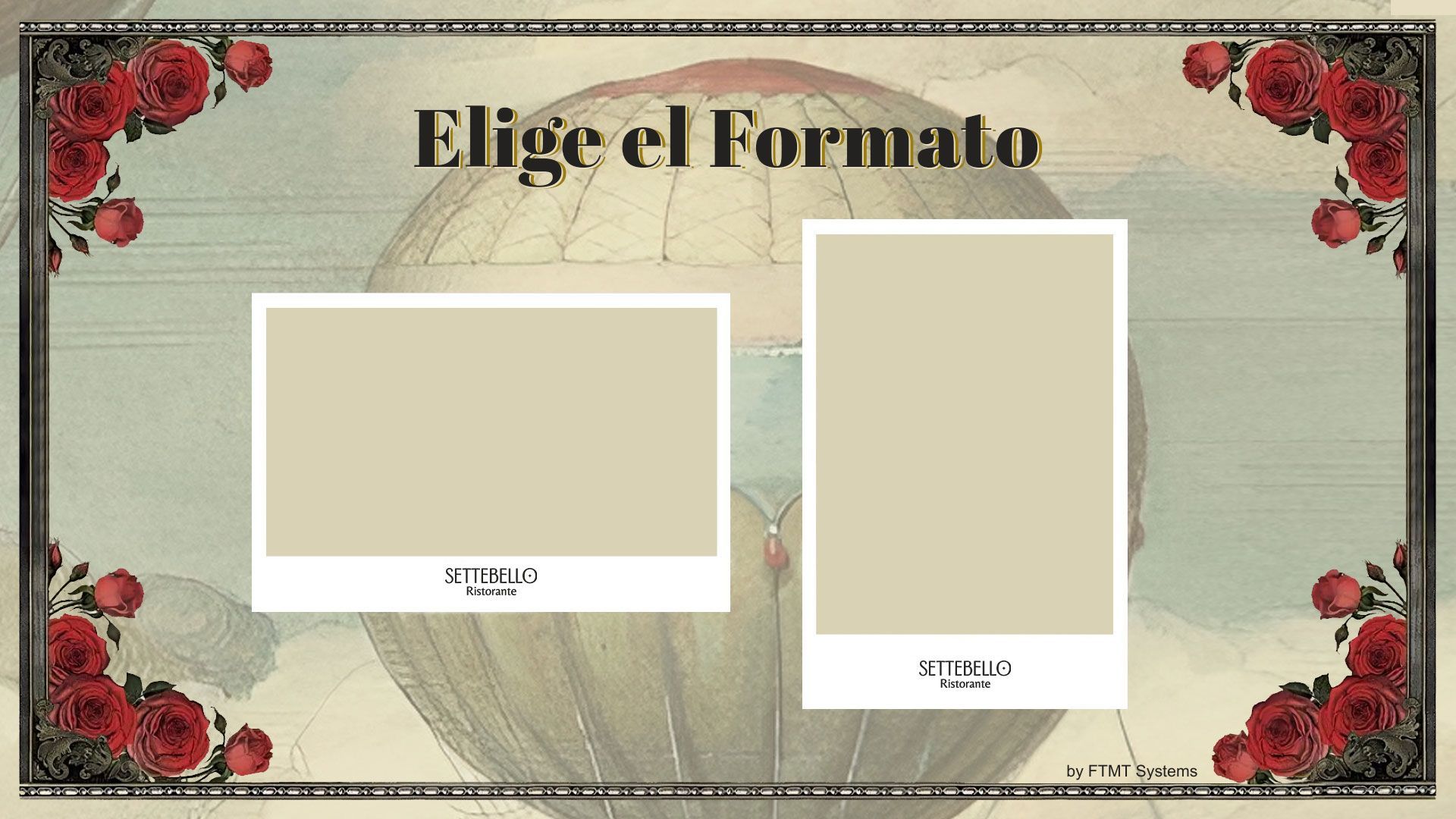 Pantalla de selección de diseños de fotos en Settebello