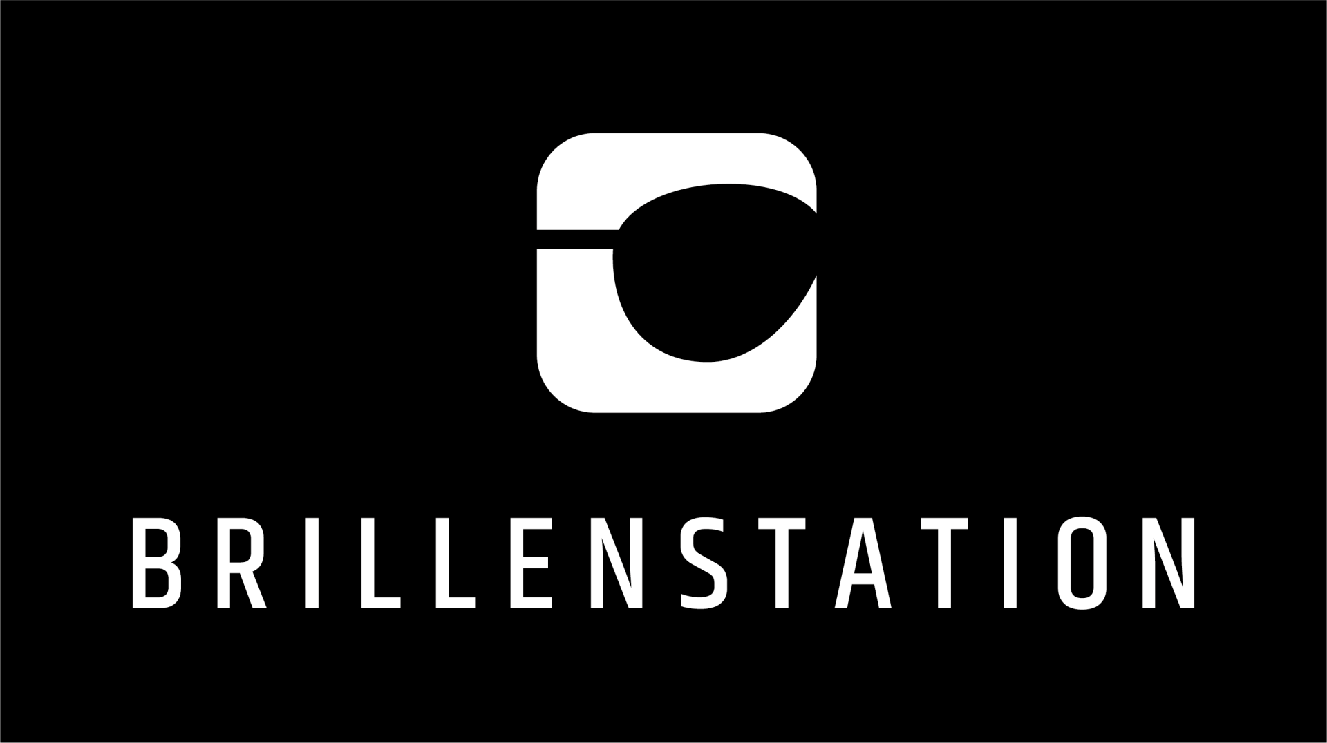 Logo der Brillenstation, Wortmarke der Brillenstation, Bildmarke der Brillenstation, Schwarzer Hintergrund
