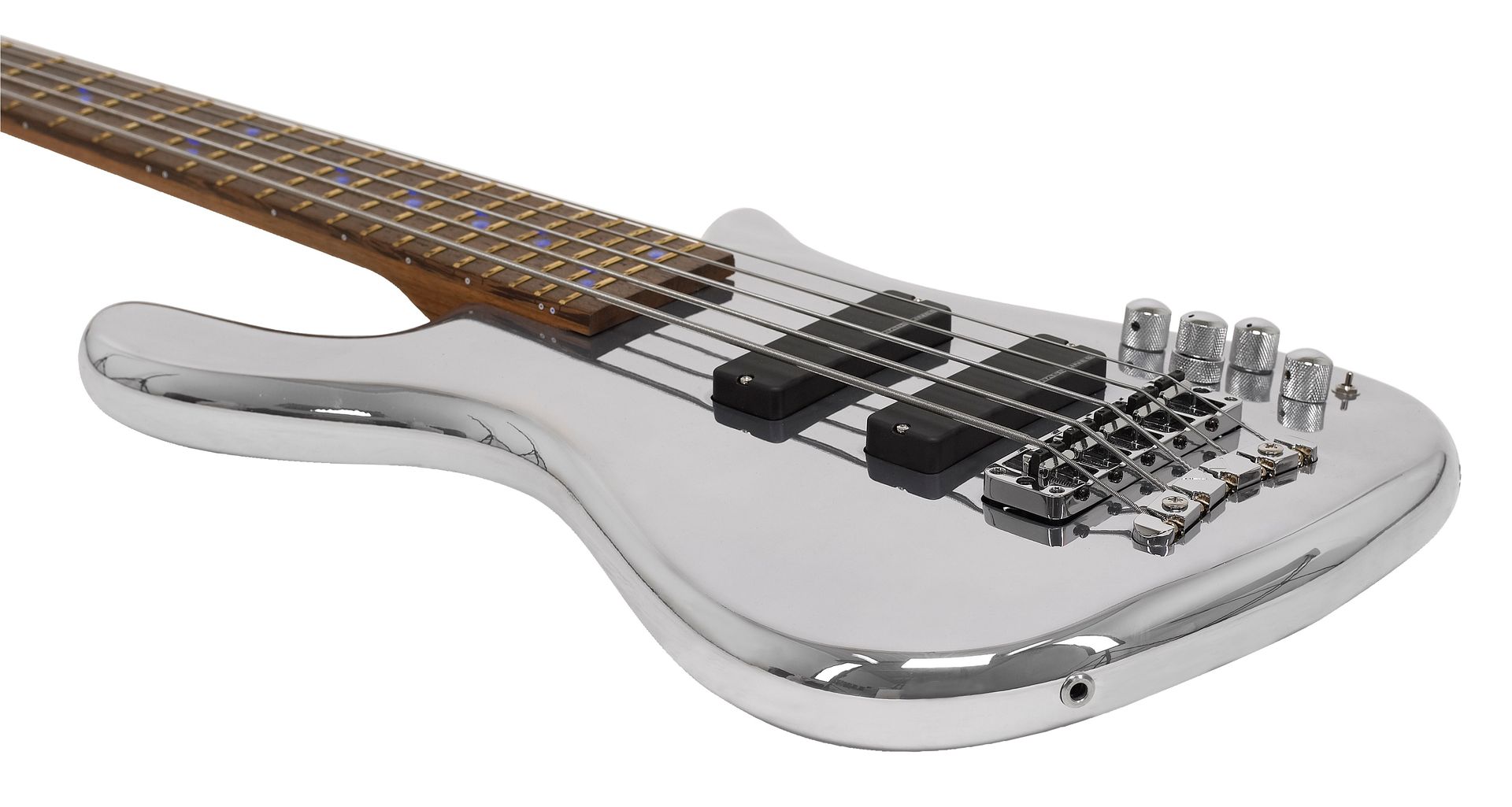 E-Gitarre mit Chromoptik und spiegelnder Oberfläche