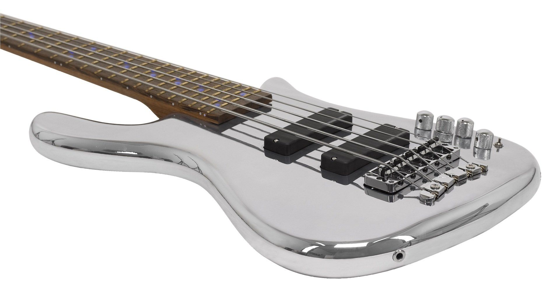 E-Gitarre mit Chromoptik und spiegelnder Oberfläche