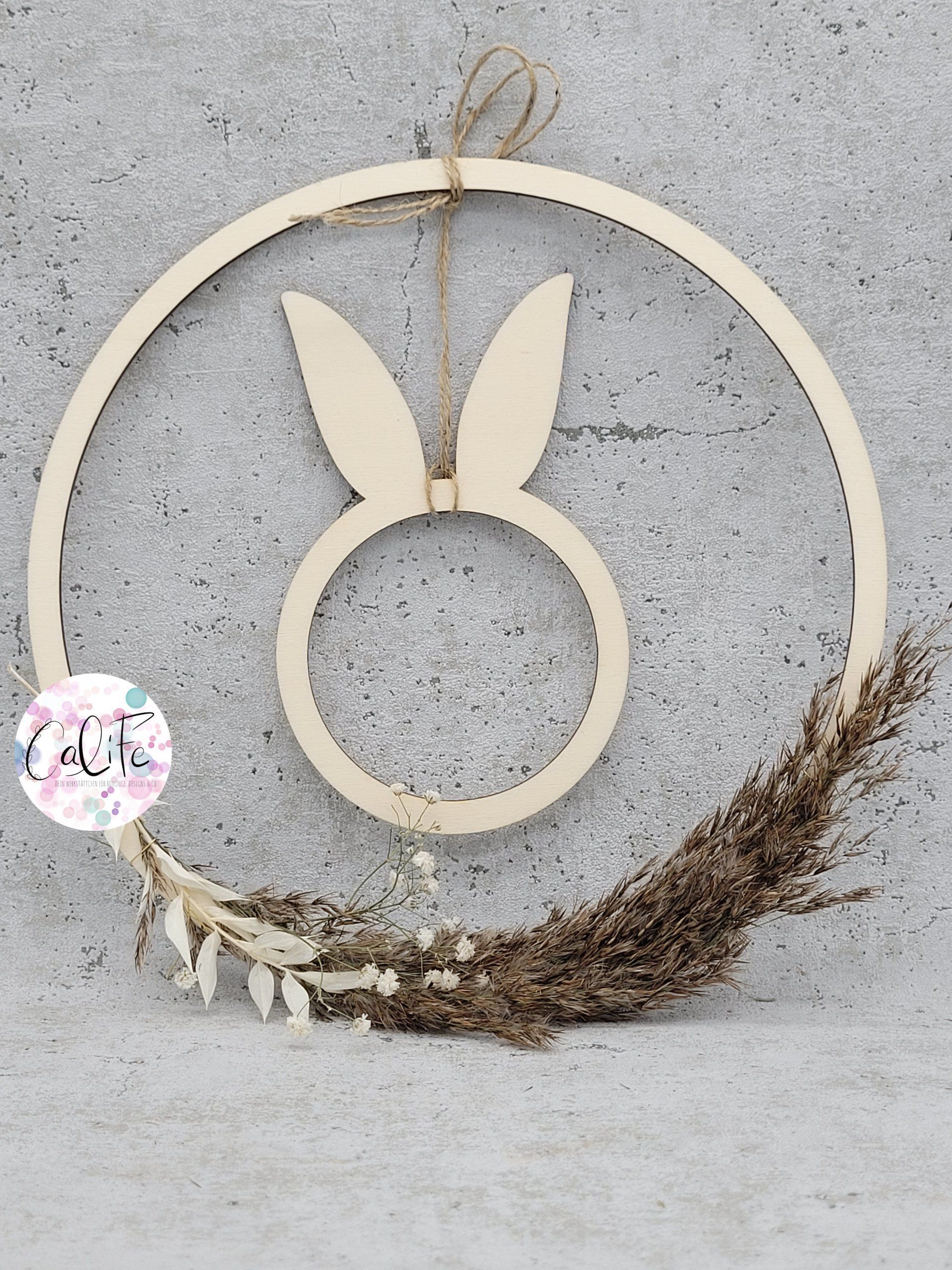 Holzring | 26 cm Durchmesser | mit Hasenkopf gefüllte Ohren Holz