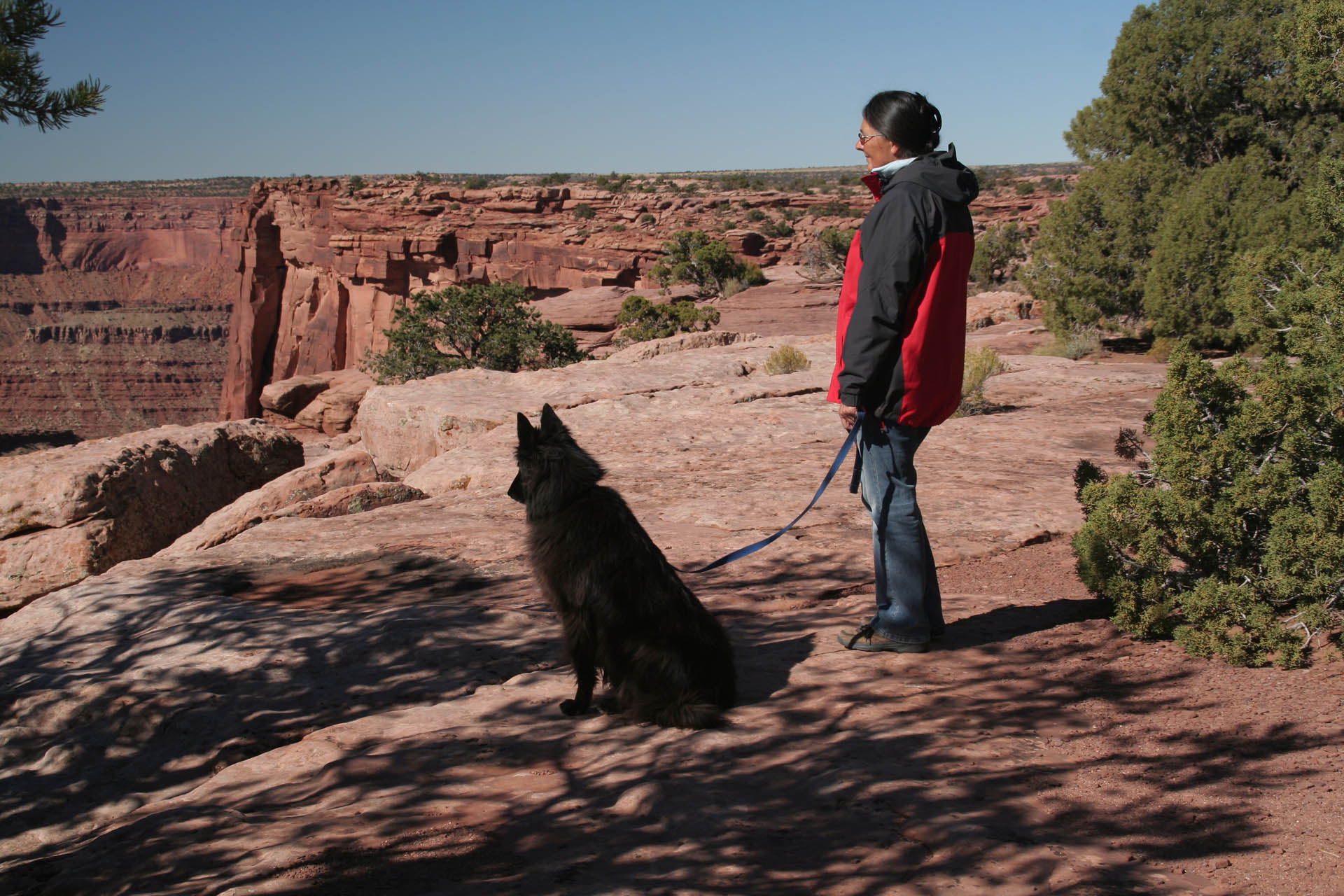 Mit Groenendael (Belgischer Schäferhund) Eyleen am Dead-Horse-Point, Utah Mit Groenendael (Belgischer Schäferhund) Eyleen am Dead-Horse-Point, Utah