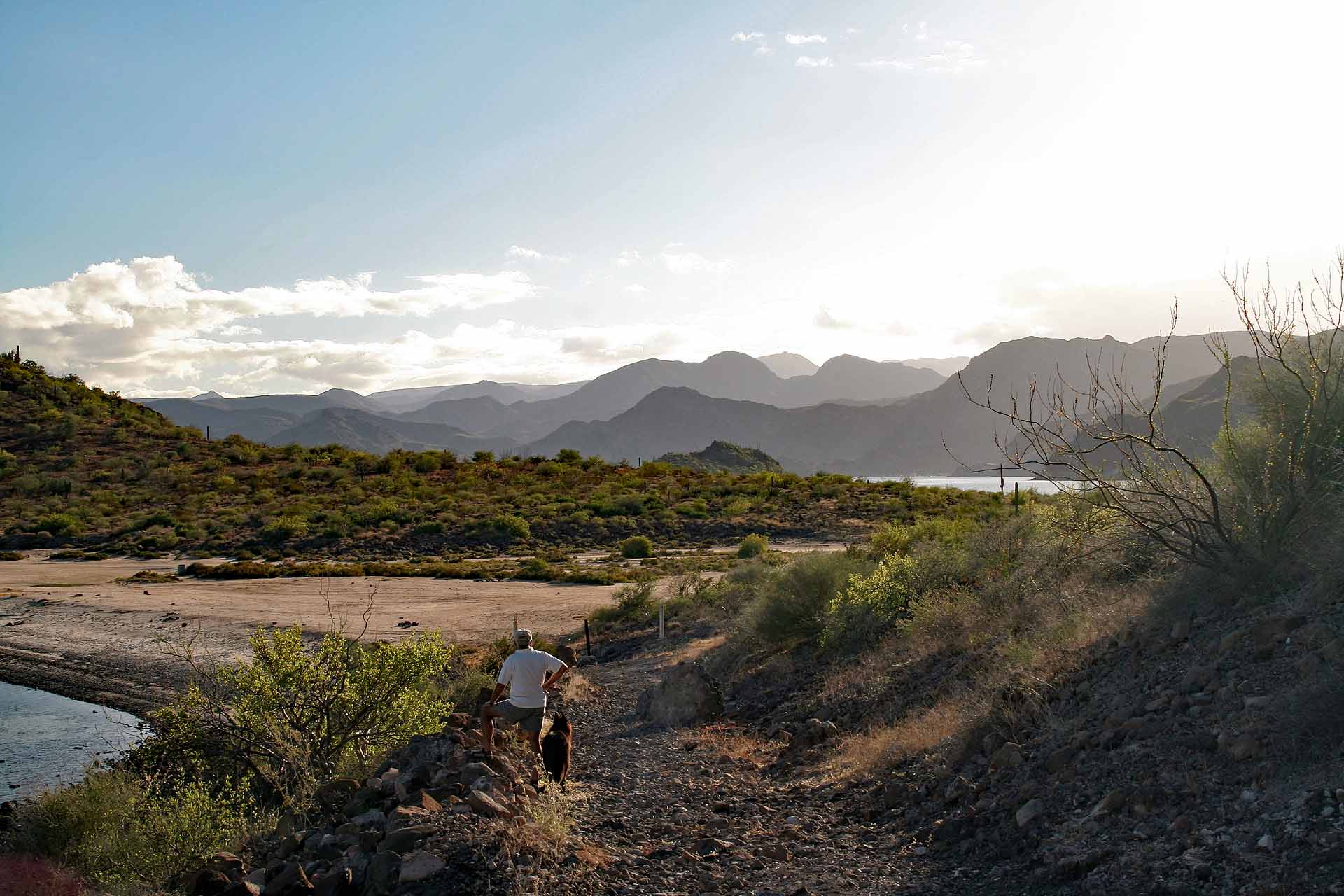 Playa Santispac an der Bahia Conception, Baja Californai - Auf den zahlreichen Wegen entlang der Buchten findet auch unser Hund genügend Auslauf