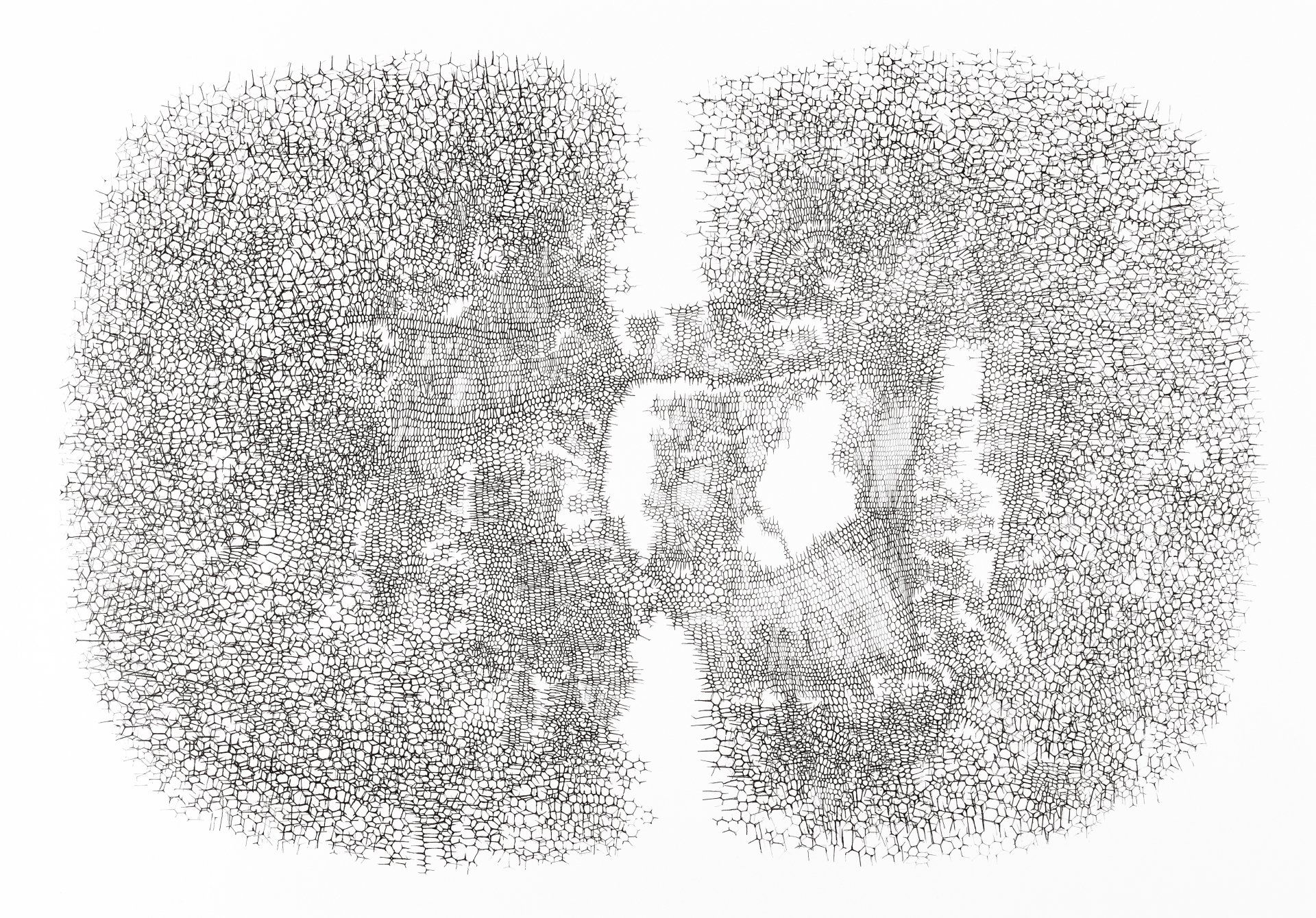 Gabriele Fischbach / ohne Titel / 2012 / 43,0 x 61,0 cm / Kugelschreiber auf Karton Strukturzeichnung Sechseckstruktur Netzstruktur Fragment