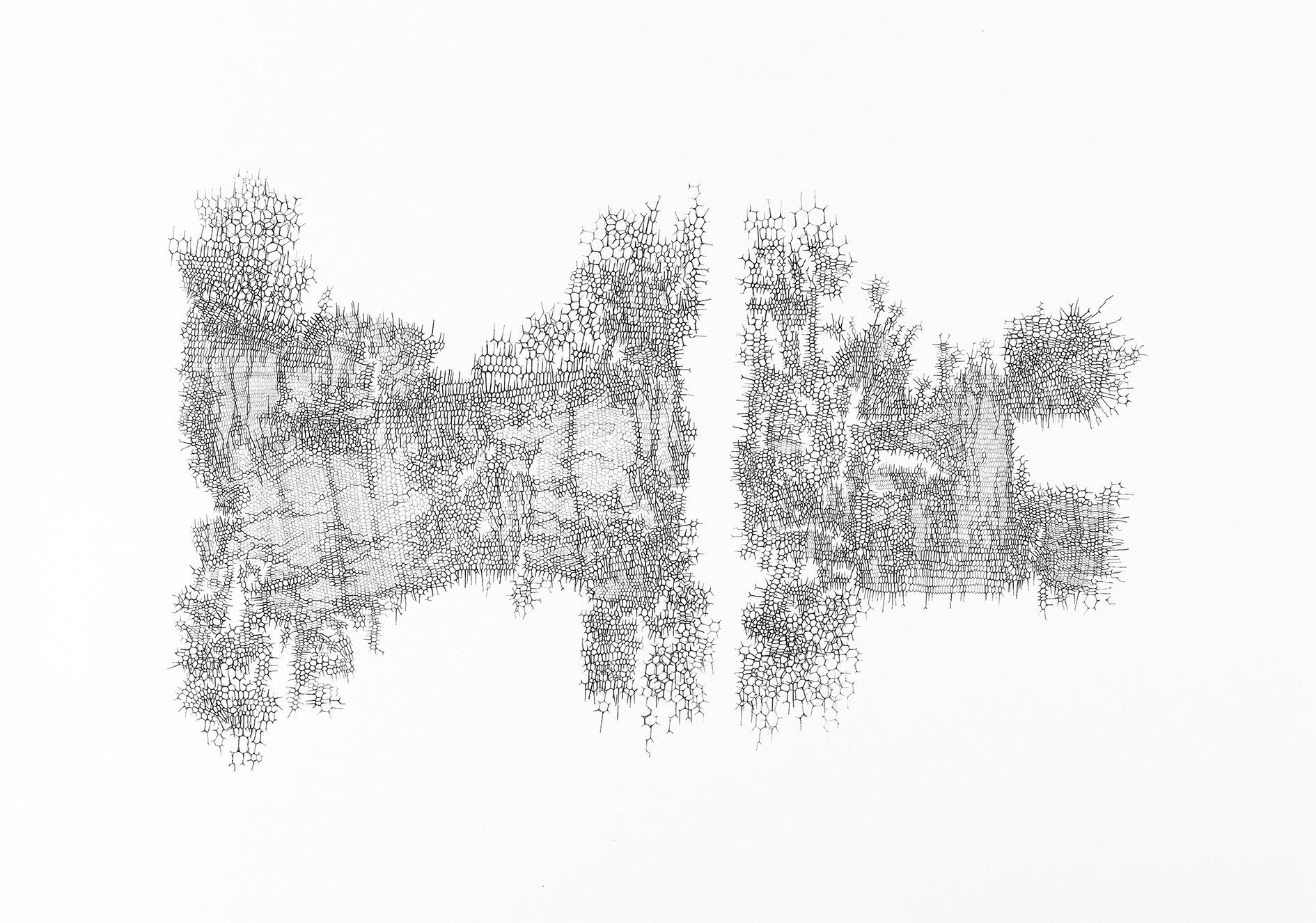062 Gabriele Fischbach / ohne Titel / 2012 / 43,0 x 61,0 cm / Kugelschreiber auf Karton Strukturzeichnung Sechseckstruktur Netzstruktur Fragment