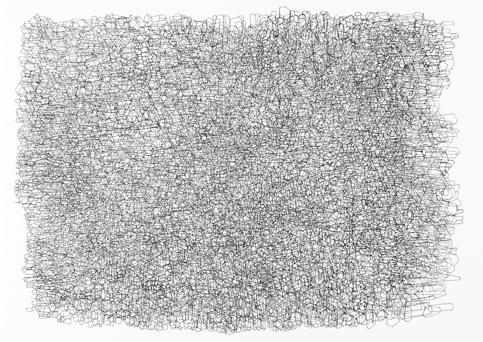 Gabriele Fischbach / ohne Titel / 2014 / 29,7 x 42,0 cm / Pigmentstift auf Karton Strukturzeichnung Sechseckstruktur Netzstruktur Ausschnitt