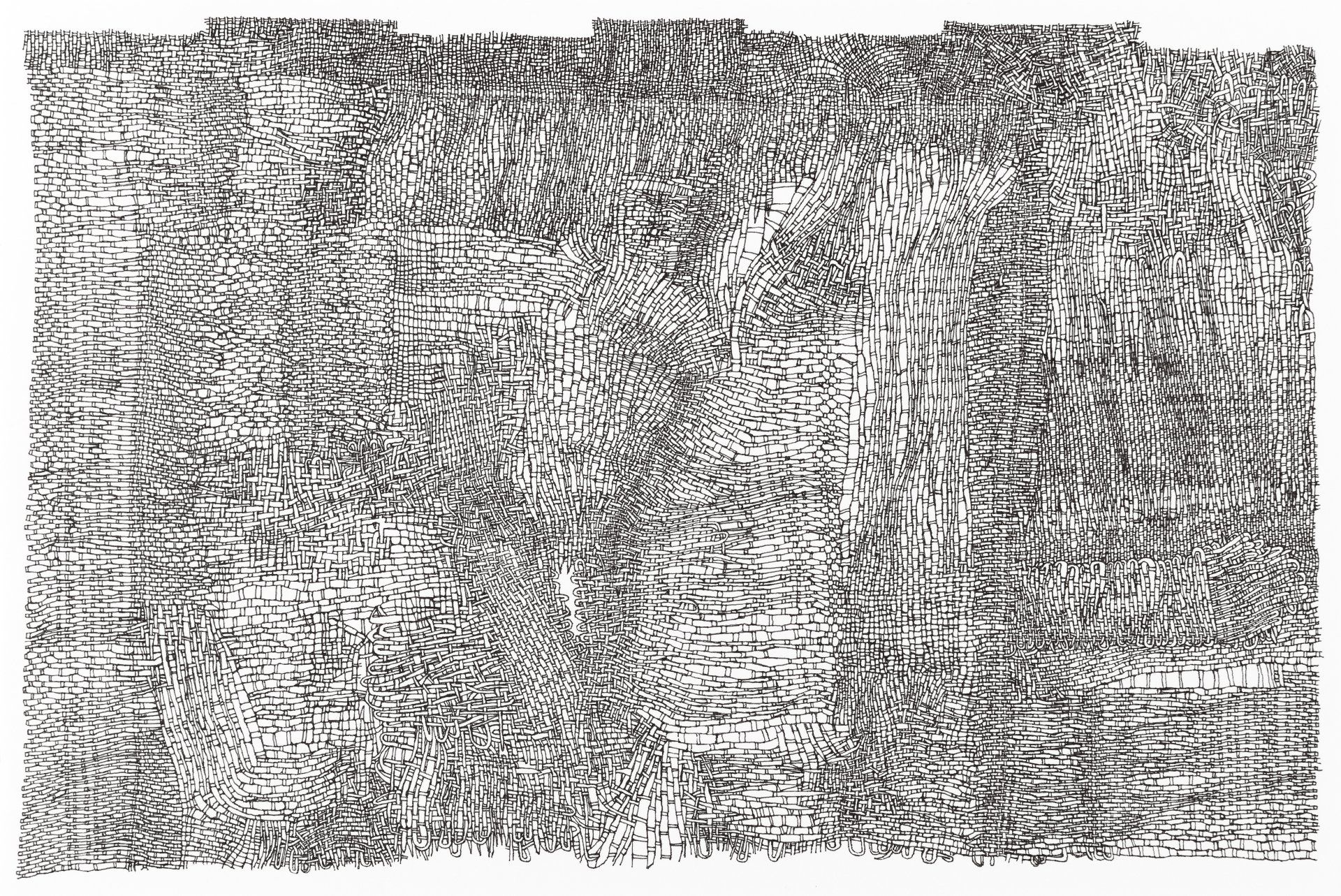 Gabriele Fischbach / ohne Titel / 2015 / 20,0 x 29,7 cm / Pigmentstift auf Karton Strukturzeichnung Viereckstruktur Gewebestruktur Fragmentausschnitt