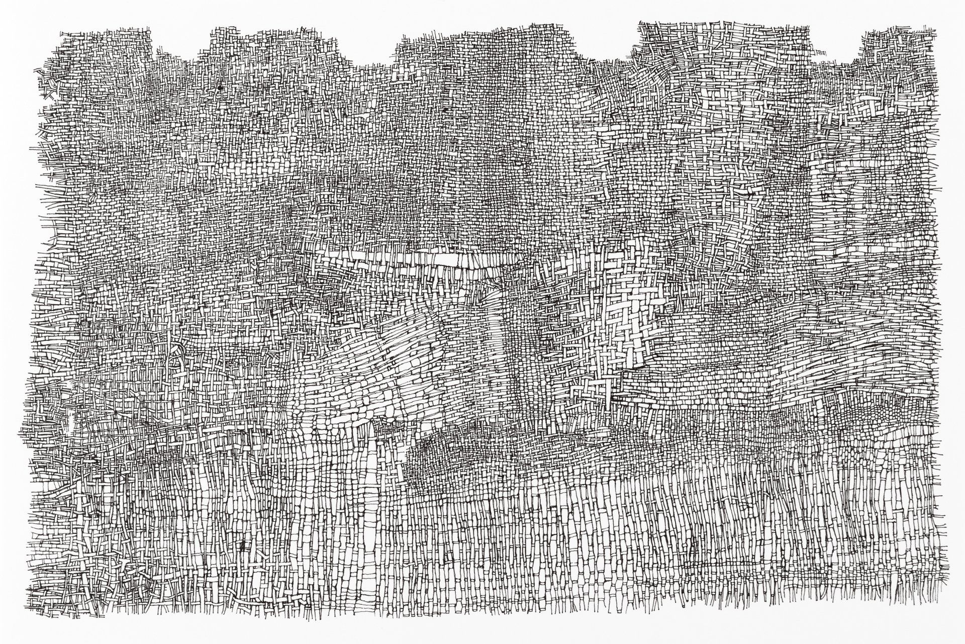 Gabriele Fischbach / ohne Titel / 2015 / 20,0 x 29,7 cm / Pigmentstift auf Karton Strukturzeichnung Viereckstruktur Gewebestruktur Fragmentausschnitt