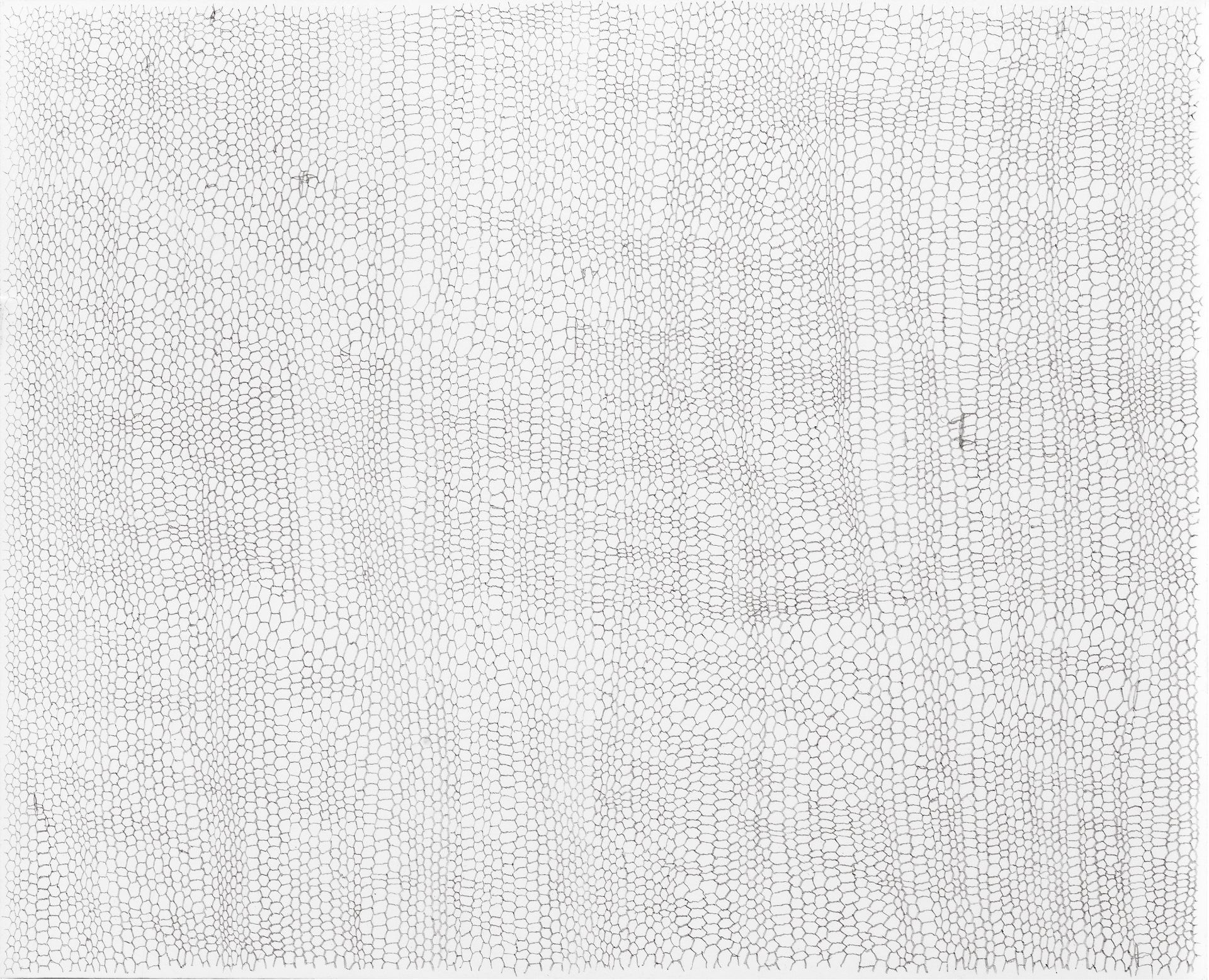 Gabriele Fischbach / ohne Titel / 2005 / 14,0 x 17,4 cm / Grafitstift auf Karton Strukturzeichnung Sechseckstruktur Netzstruktur Ausschnitt