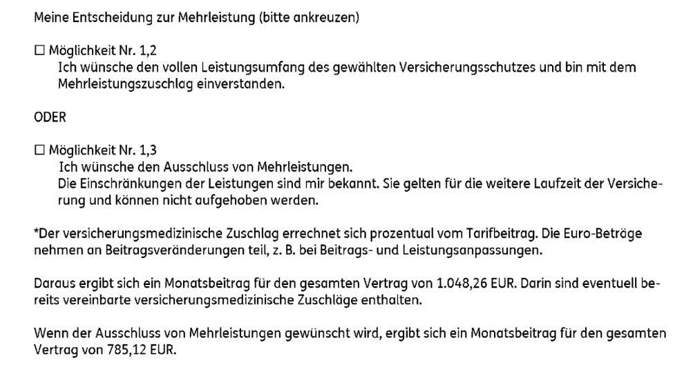 DKV-Angebot nach Tarifwechsel-Antrag Teil 3