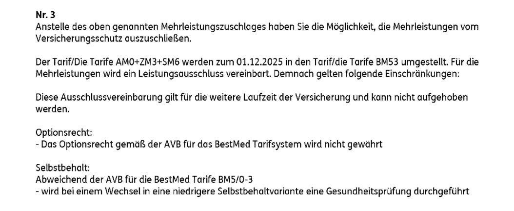 DKV-Angebot nach Tarifwechsel-Antrag Teil 2