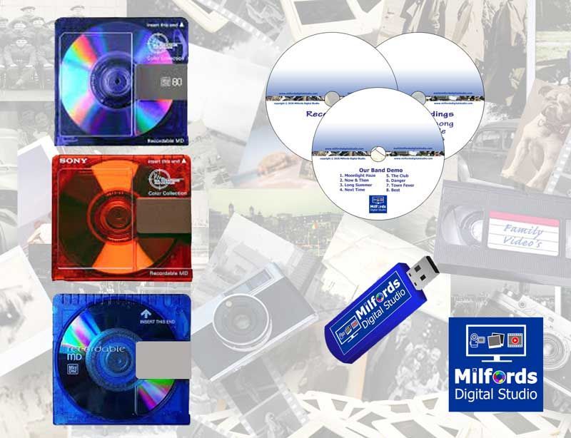 MiniDisc recordings transferred to a USB flash drive, representing MiniDisc to USB digital audio transfer service.