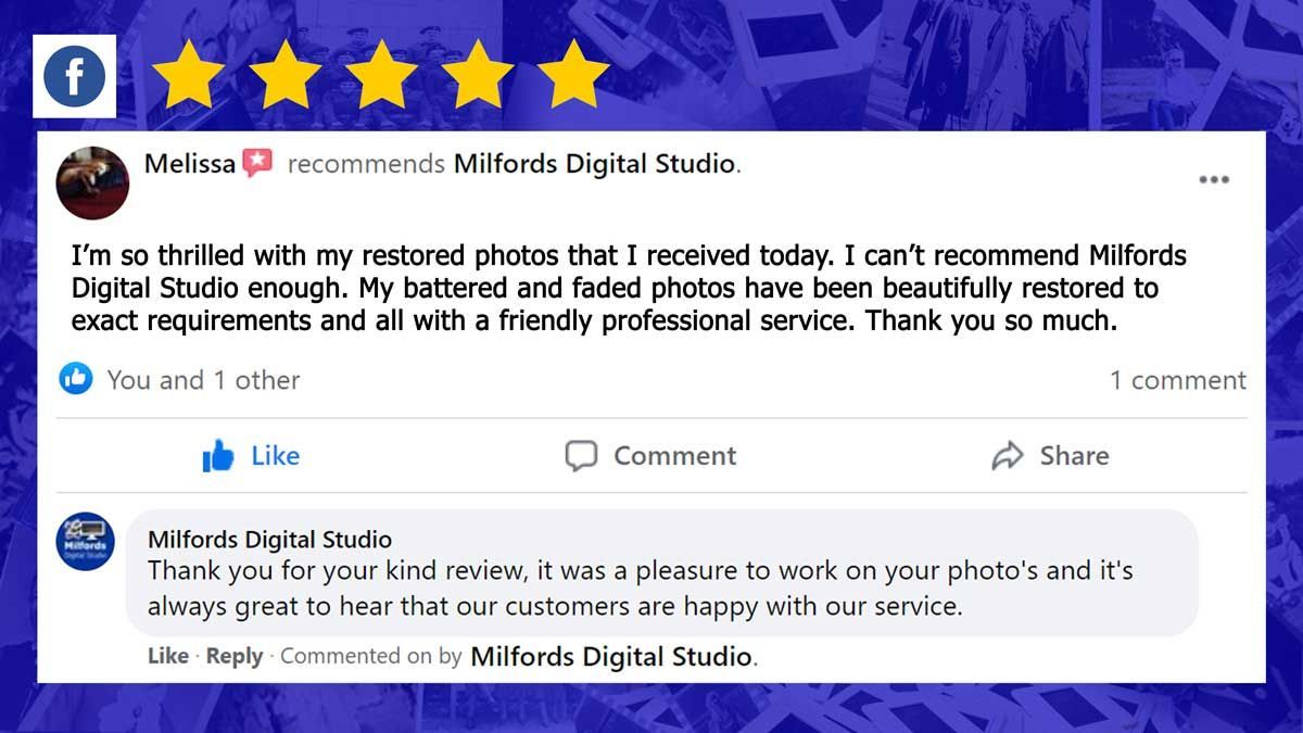 Excellent quality photo restorations and superb service, highly recommended.