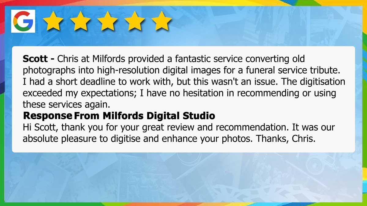 Fantastic service converting old photographs into high-resolution digital images – exceeded expectations.