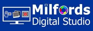 Milfords Digital Studio Company Logo showing icons for a video camera, photos and a video reel on a simple screen