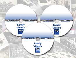 Three DVDs labelled 'Family Video’s' arranged on a background of old photos.