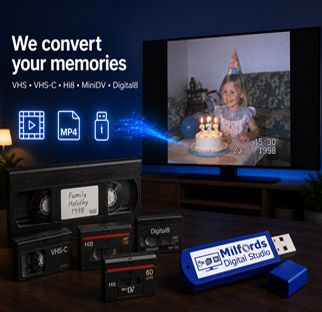 VHS and camcorder tape transfer to USB and digital files in Wakefield.