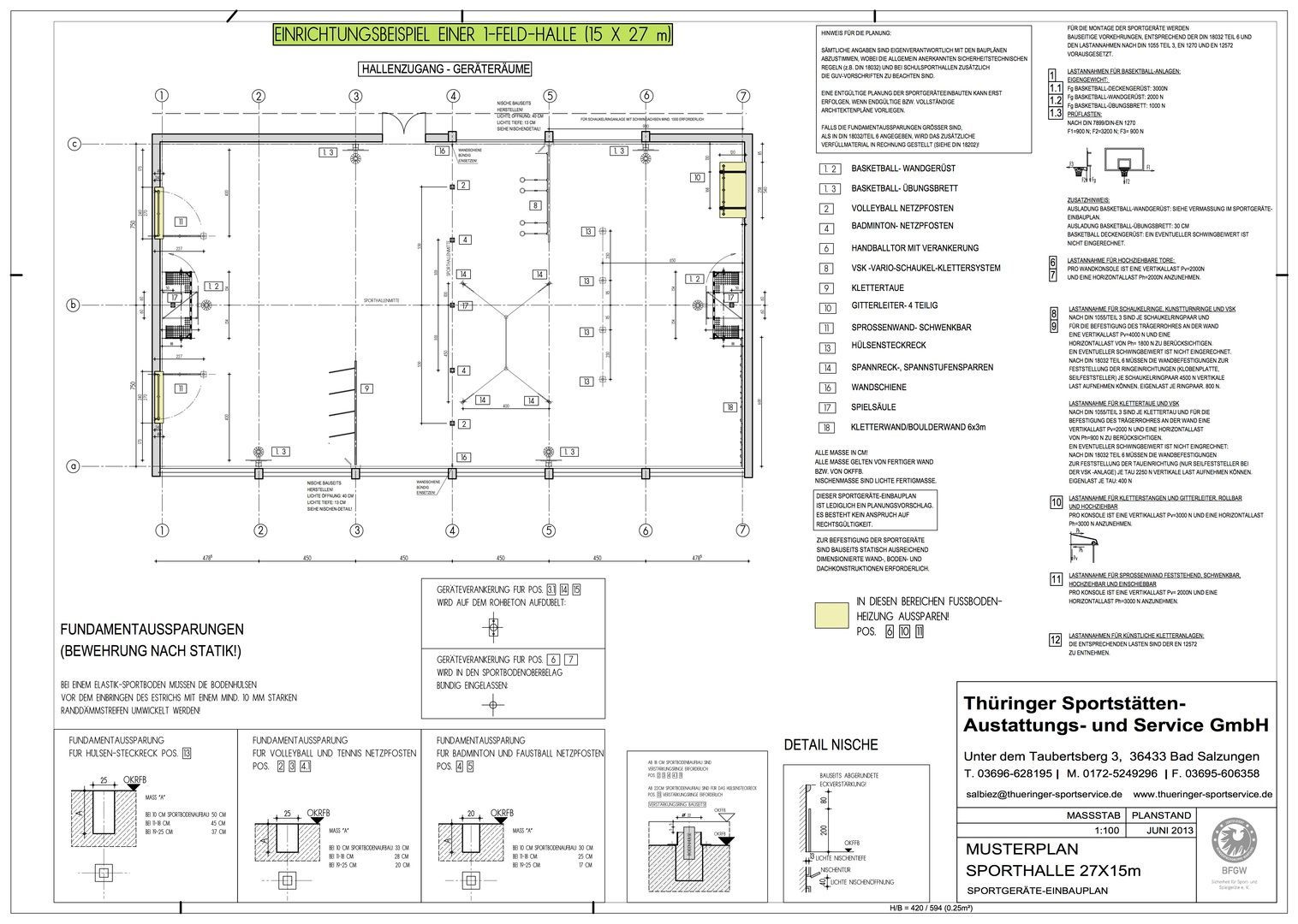 Beispiel eines Bauplans für Sporthallen