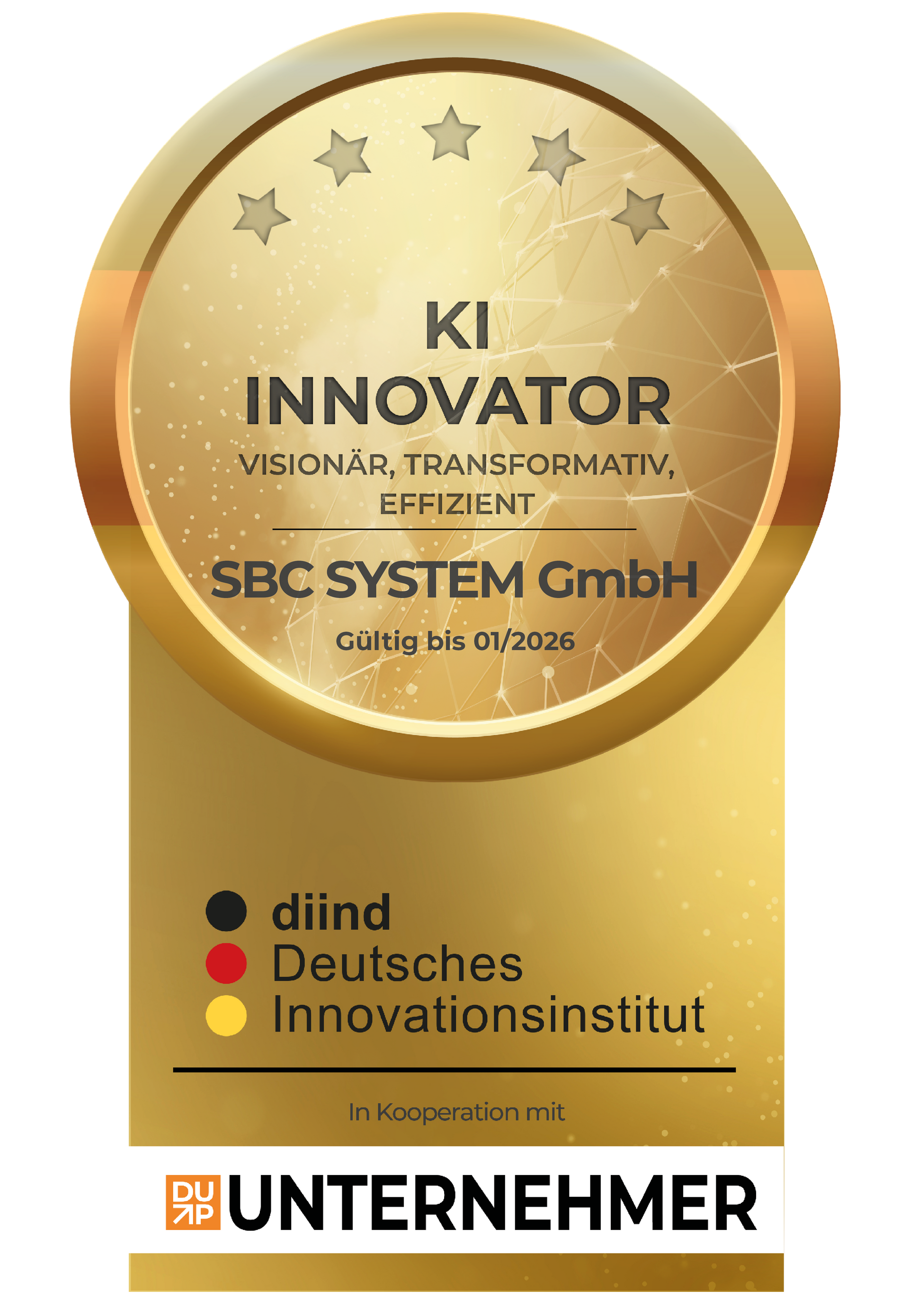 Das Deutsche Innovationsinstitut hat SBC Systems für seine KI-Produkten als KI-Innovator des Jahres 2025 ausgezeichnet. SBC Systems GmbH ist KI Innovator des Jahres