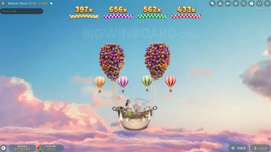 Balloon Race Live Le nouveau jeu en direct en ligne Balloon Race d'Evolution