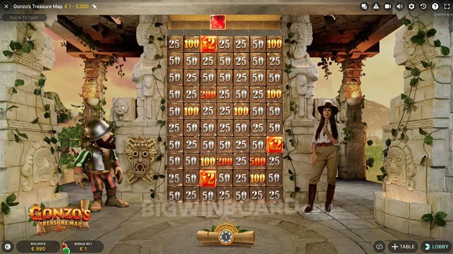 Play Gonzo's Treasure Map live game from Evolution