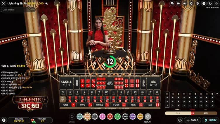 Lightning Sic Bo Live Le jeu de casino en direct Lightning Sic Bo en ligne d'Evolution
