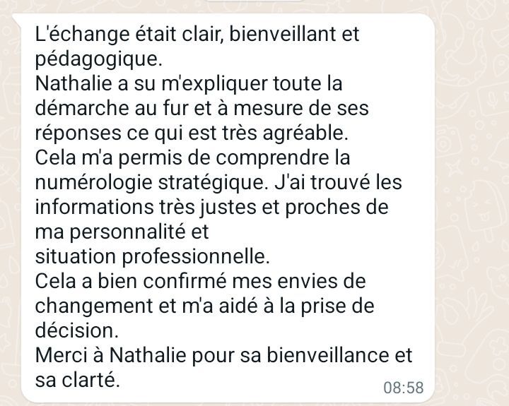 Avis client Nathalyne accompagnatrice en bilan de potentiels introspectif puissant