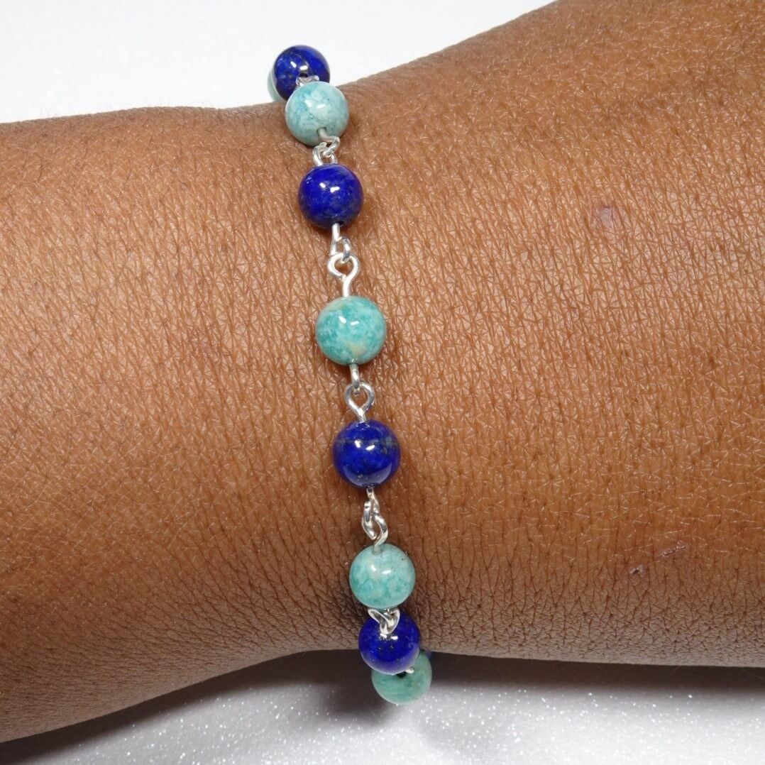 bracelet amazonite et lapis-lazuli en argent par Nathalyne. www.nathalyne.fr
