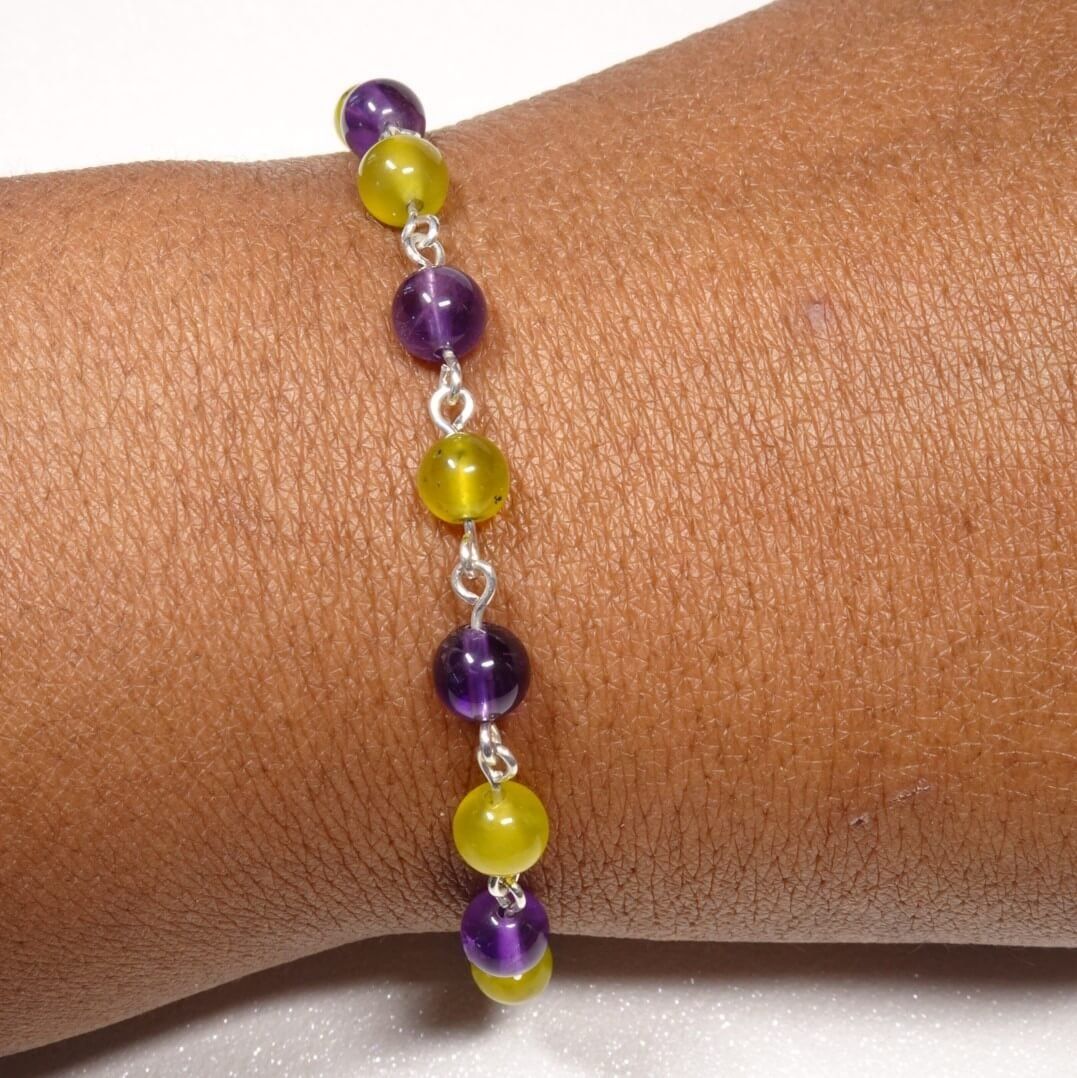 bracelet améthyste, serpentine et argent fabriqué main par Nathalyne. www.nathalyne.fr