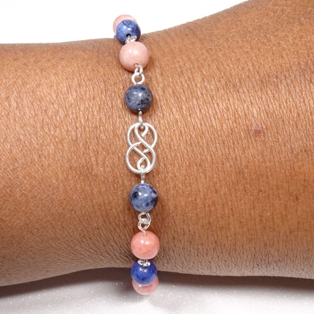 bracelet dumortiérite, thulite et argent, fabriqué main par Nathalyne. www.nathalyne.fr