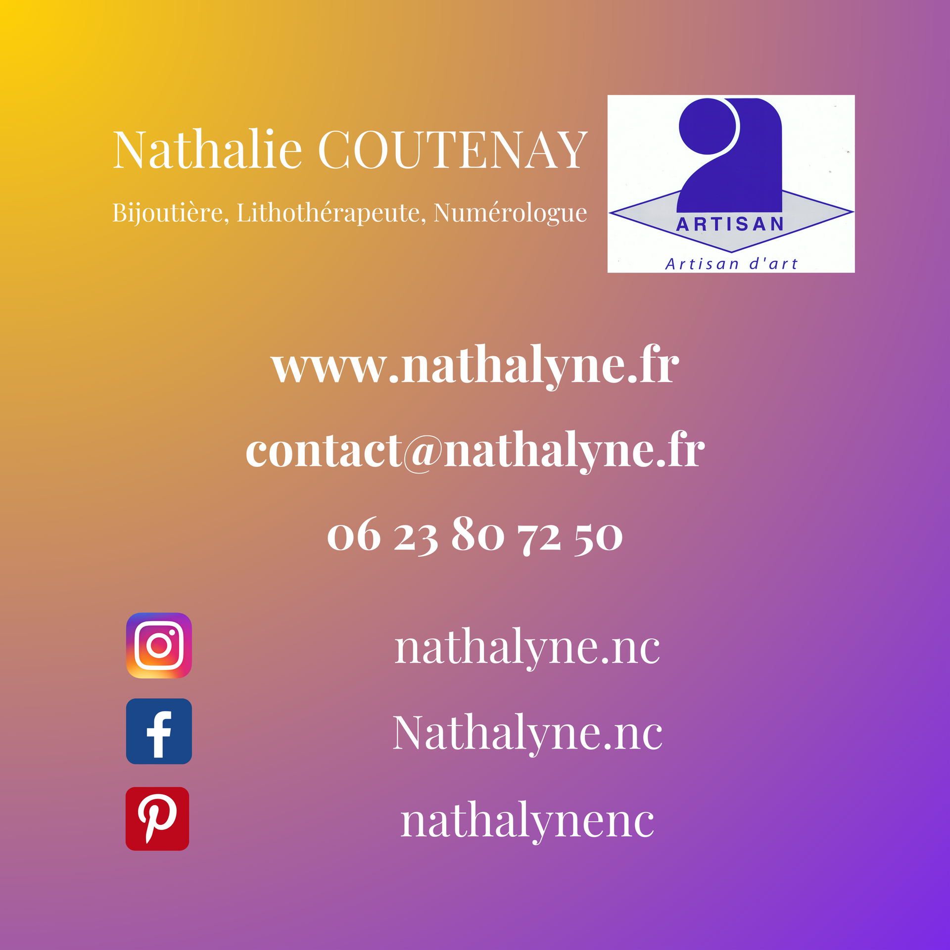 Coordonnées de Nathalyne Nathalie COUTENAY ton accompagnatrice en bilan de potentiels, connaissance de soi, compréhension de soi.