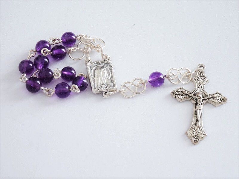 chapelet dizainier améthyste en argent fabriqué main par Nathalyne www.nathalyne.fr