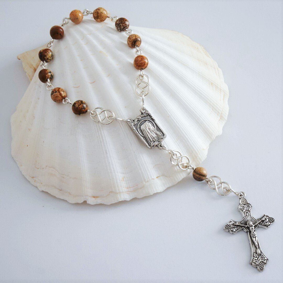 Chapelet dizainier jaspe paysage en argent par Nathalyne. www.nathalyne.fr