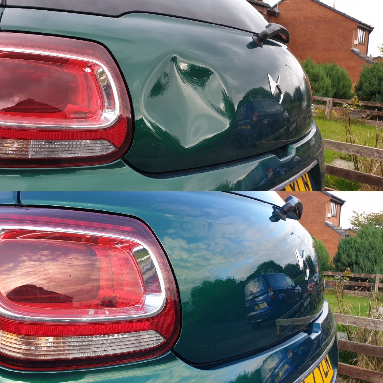 Before and after paintless dent repair