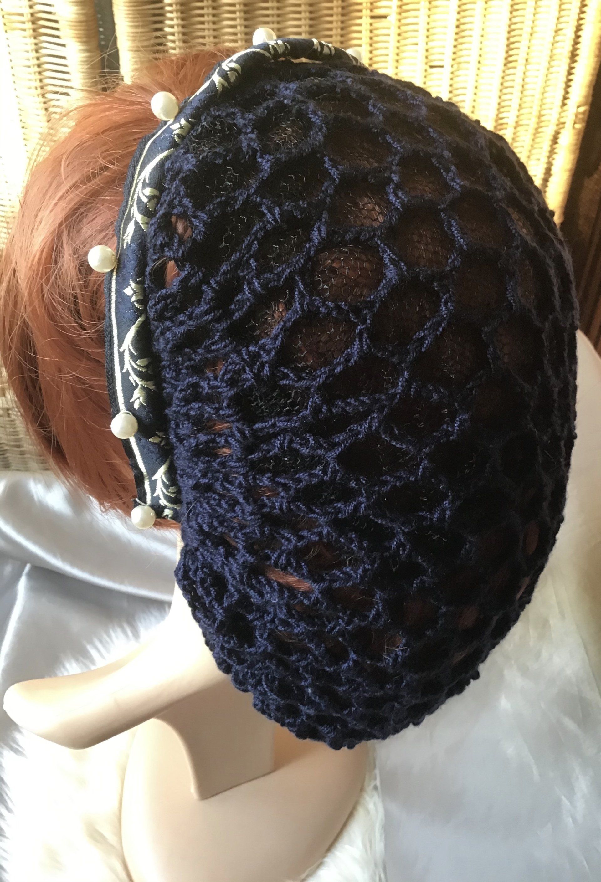 Dickes Winterhaarnetz mit Haarreif blau