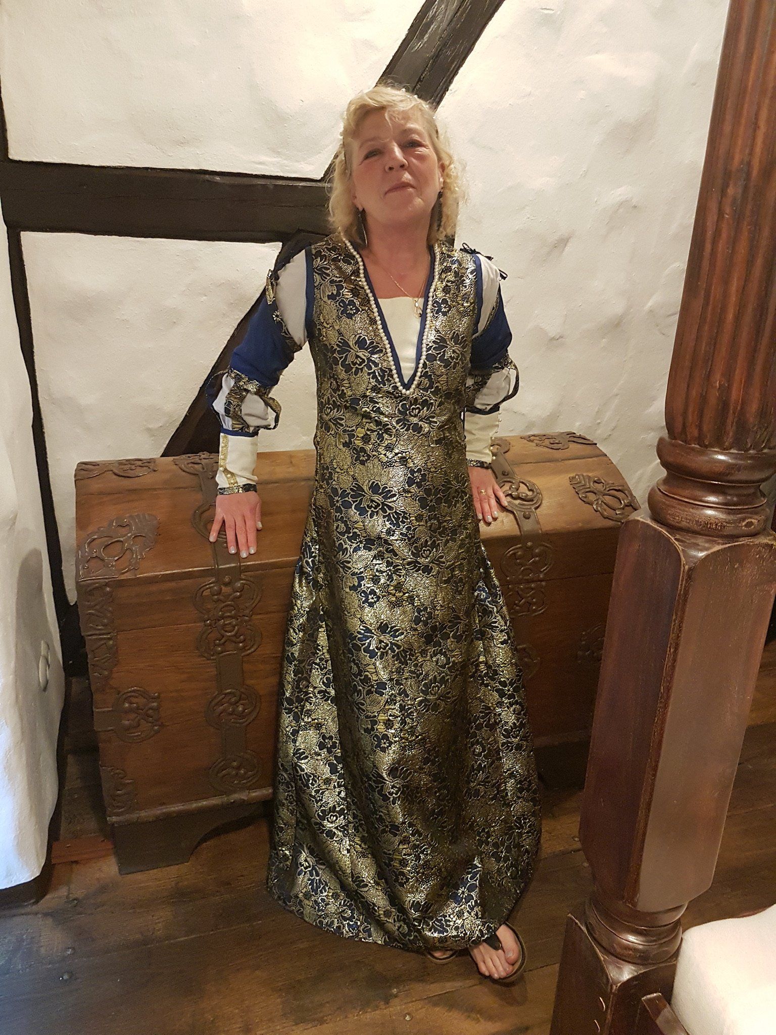 Stolz auf das Fuchsikat Gewand aus gold-blauem Brokat