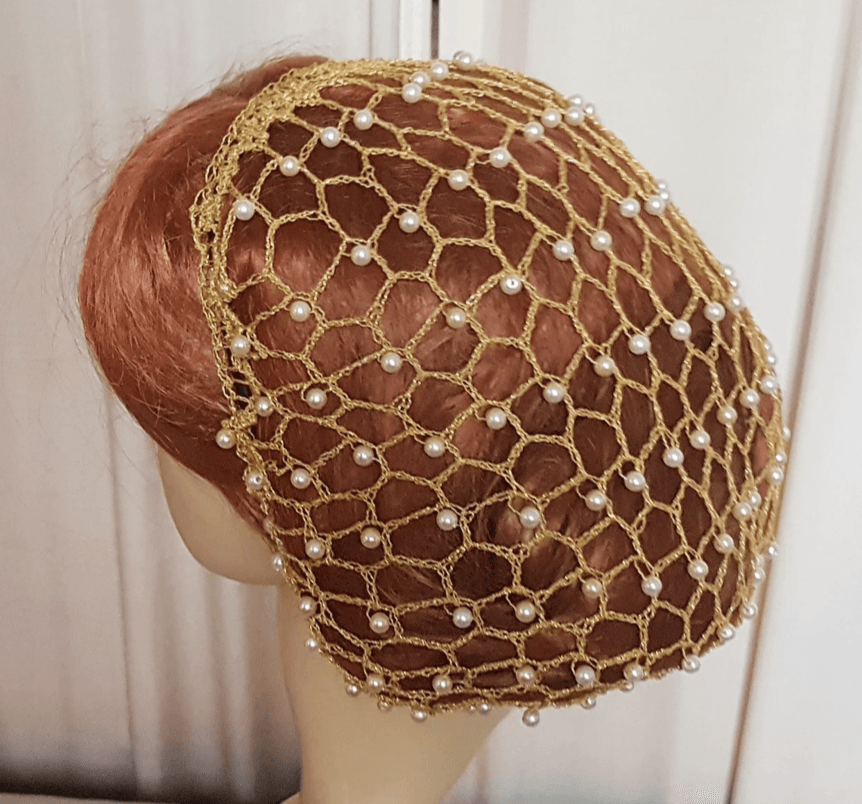 Welt-Bestseller: Perlenhaarnetz aus goldenem Effektgarn