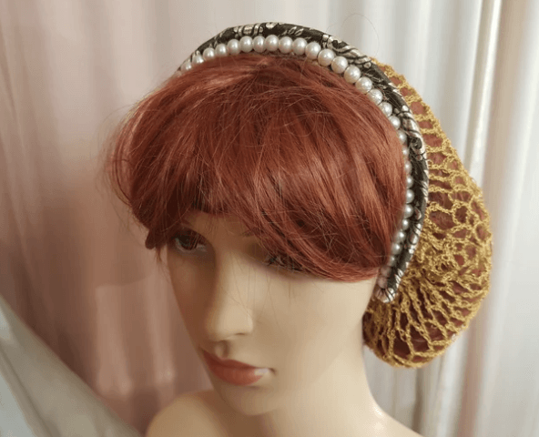 Haarnetz mit Brokat-Perlen-Haarreif