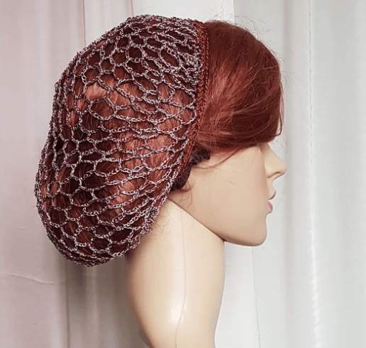 Haarnetz aus Effektgarn handgehäkelt